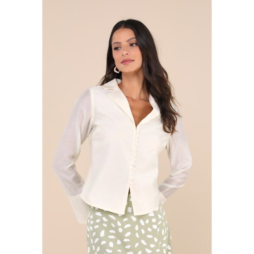 Ivory Button-up Long Sleeve Top
